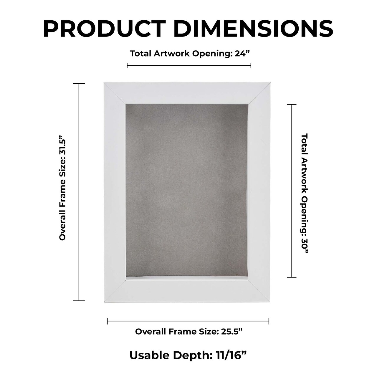 Classic White Wood Shadown Box Frame with Acrylic Front - Light Brown Suede Backing, 30 Sizes